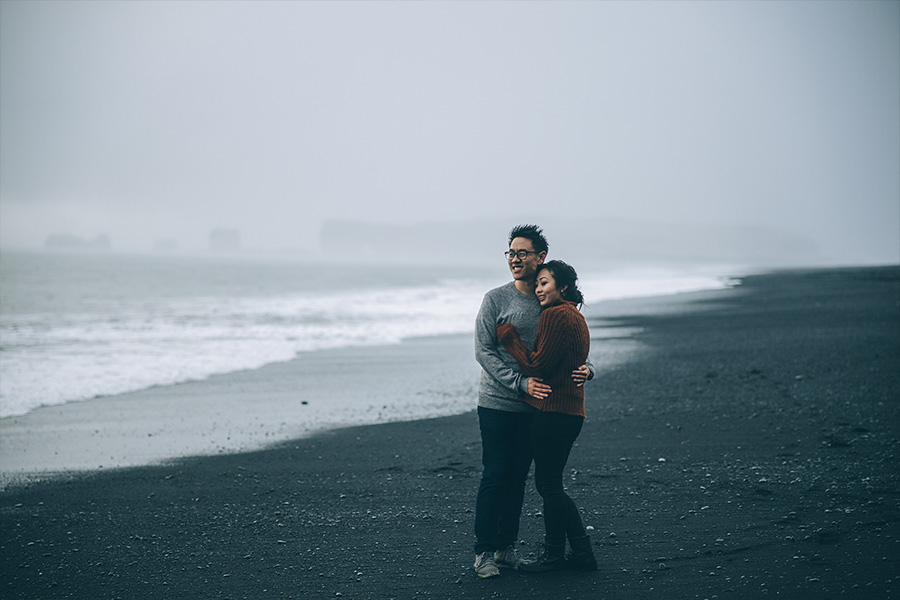 Iceland Vik Black Sand Beach Casual Couple Photoshoot